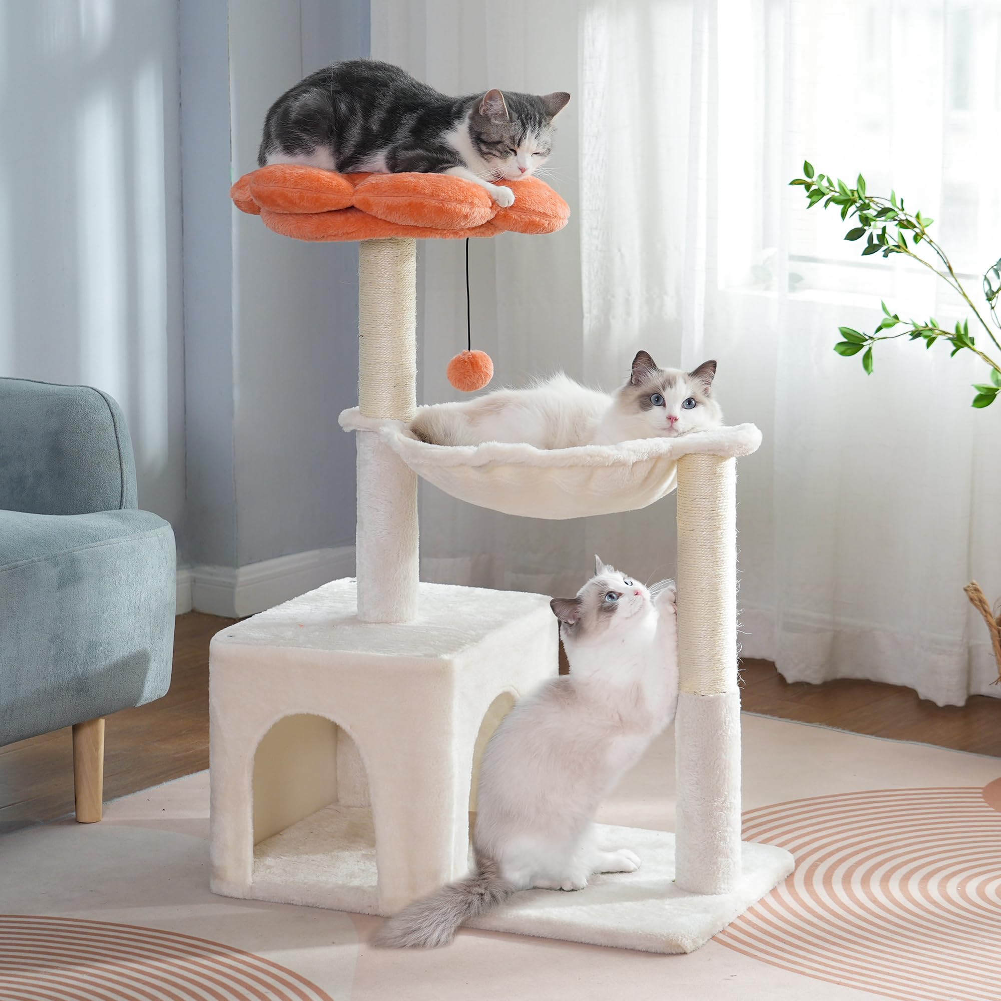 Pawfessor Flower Cat Tree 4 In 1 Cat Scratching Post For Indoor Cats 34'' Small Cat Tower For Large Cats, With Cat Scratch Posts